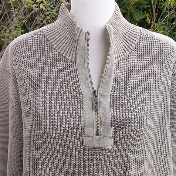Tommy Bahama Men's Sweater Size L Cotton Gray Long Sleeve Pullover Short Zipper - Picture 5 of 8
